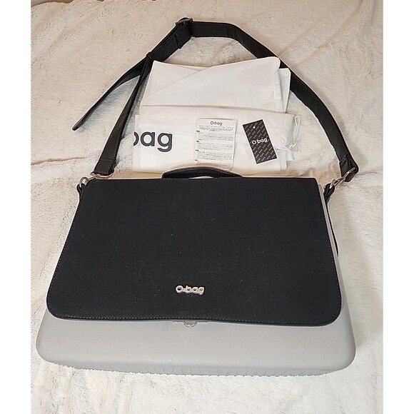 NEW Obag O bag O-bag Folder Messenger Bag Made in Italy &‎ Dust Cover Black Gray - Picture 1 of 12